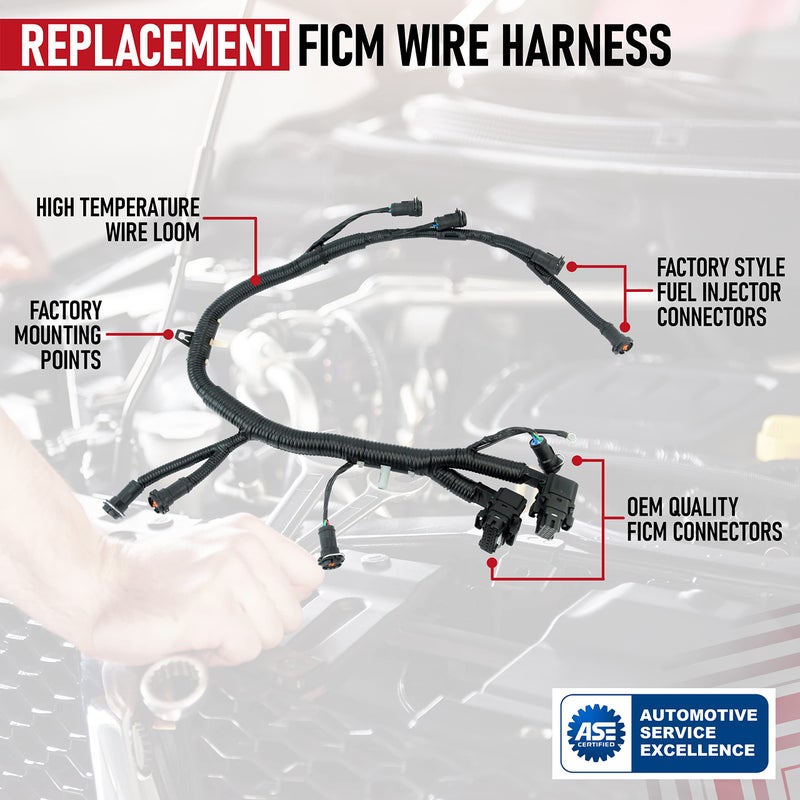 AA Ignition FICM Engine Fuel Injector Complete Wire Harness - Replaces Part 5C3Z9D930A, 5C3Z-9D930-A - Compatible with Ford Vehicles F250 F350 F450 F550-6.0L Diesel - 2003-2007 - Image 4